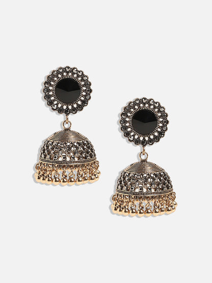 Gold-Plated Artificial Stones Contemporary Jhumkas