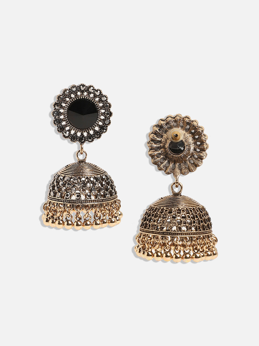 Gold-Plated Artificial Stones Contemporary Jhumkas