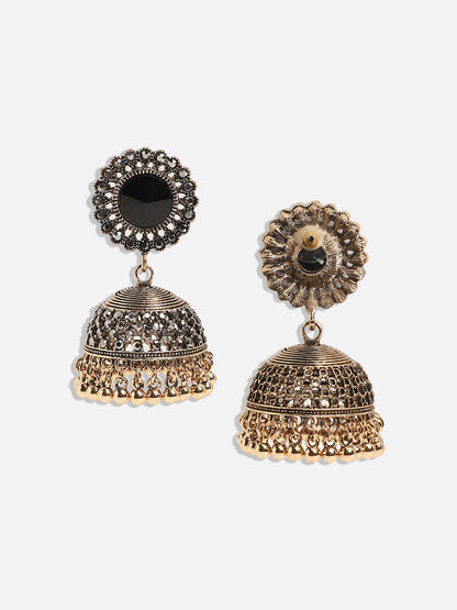 Gold-Plated Artificial Stones Contemporary Jhumkas