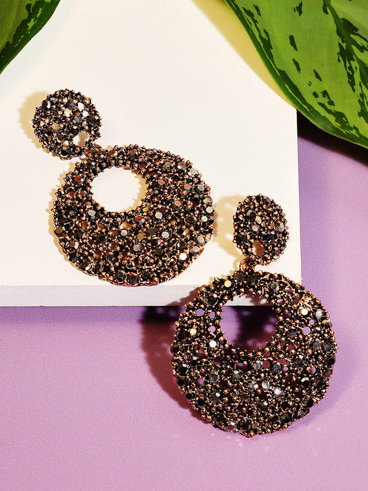 Gold-Plated Stone-Studded Circular Drop Earrings