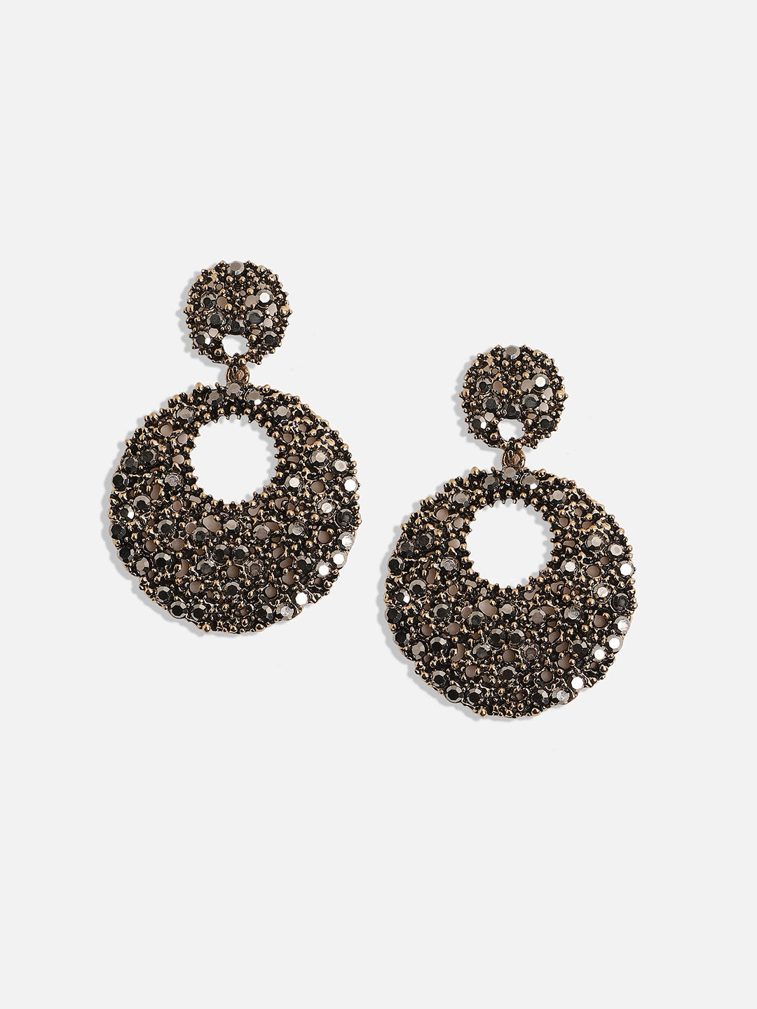 Gold-Plated Stone-Studded Circular Drop Earrings