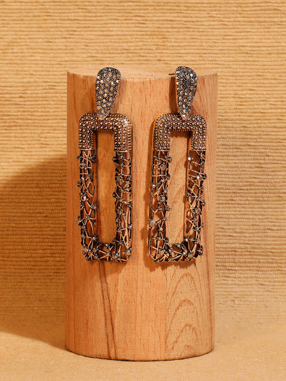 Gold-Plated Stone-Studded Contemporary Drop Earrings