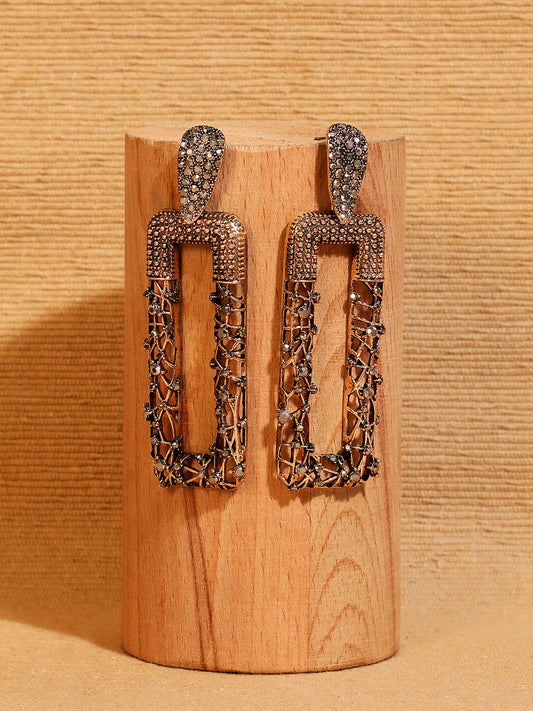 Gold-Plated Stone-Studded Contemporary Drop Earrings