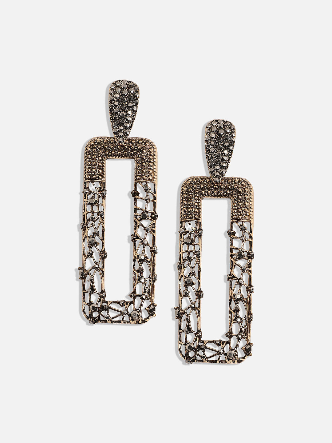 Gold-Plated Stone-Studded Contemporary Drop Earrings