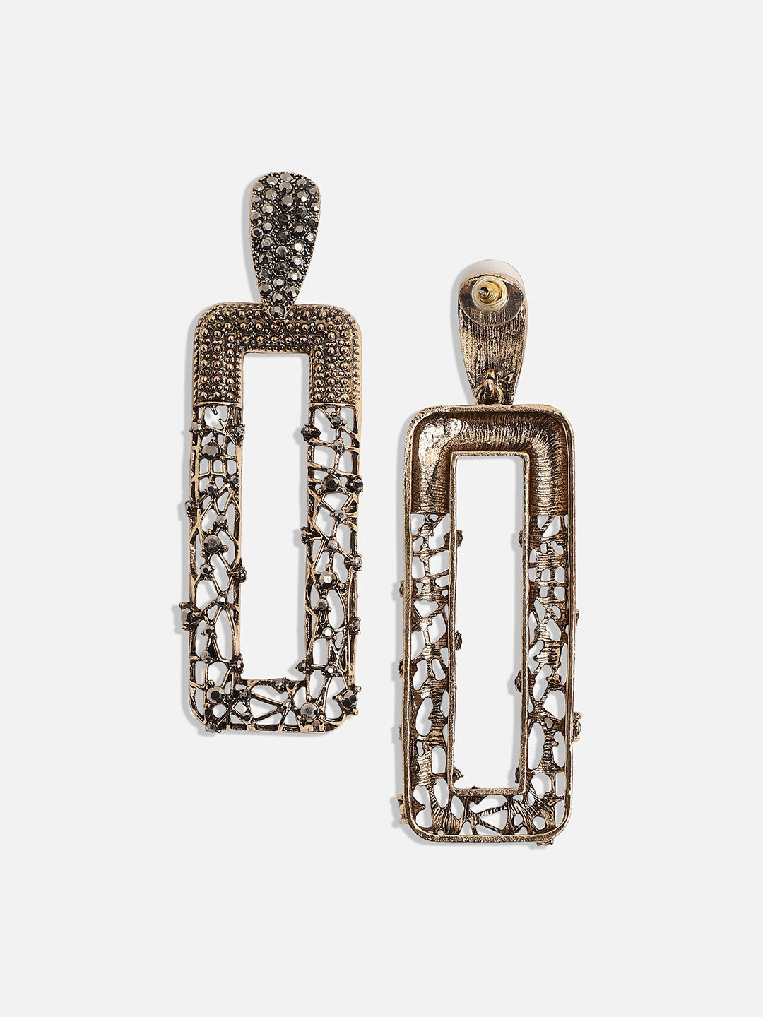 Gold-Plated Stone-Studded Contemporary Drop Earrings