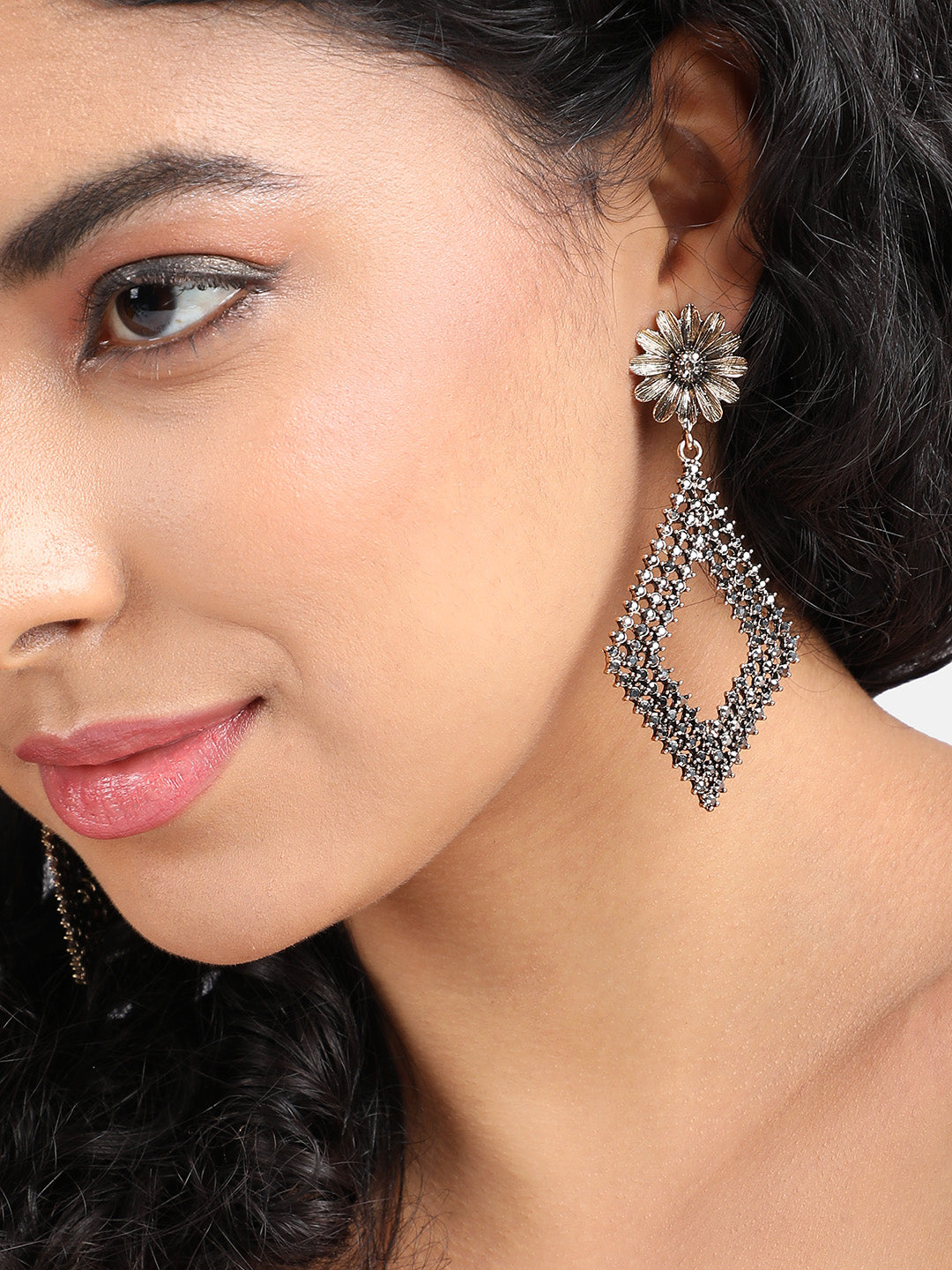 Gold-Plated Artificial Stones Contemporary Drop Earrings