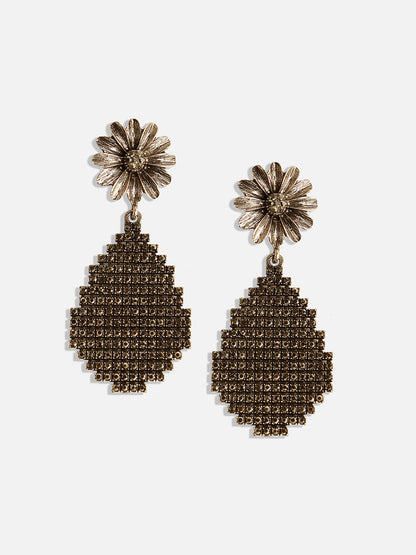 Gold-Plated Stone-Studded Contemporary Drop Earrings