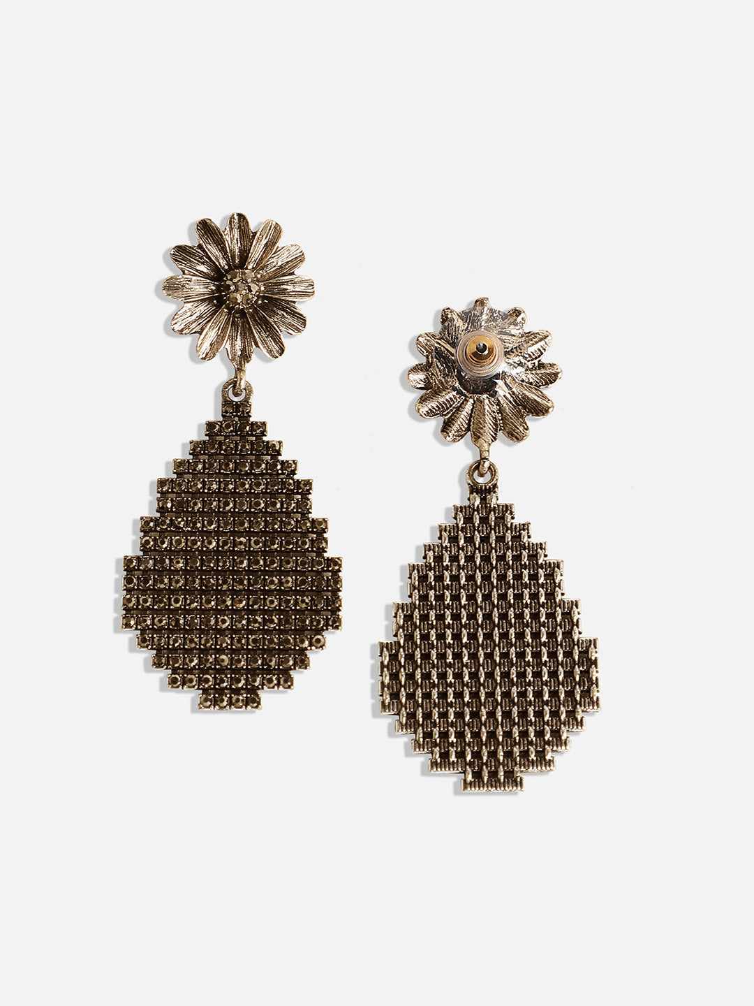 Gold-Plated Stone-Studded Contemporary Drop Earrings