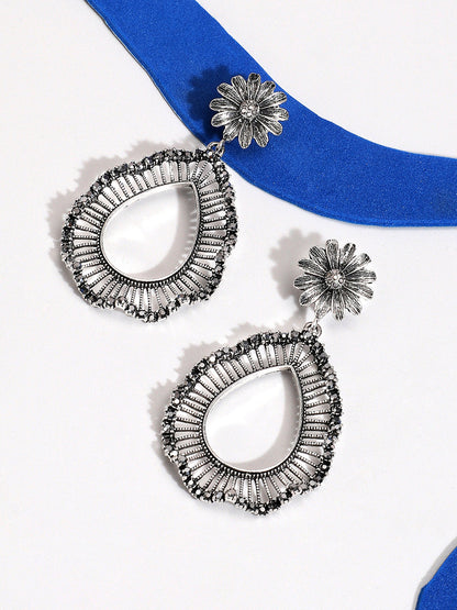 Silver-Plated Artificial Stones Contemporary Drop Earrings