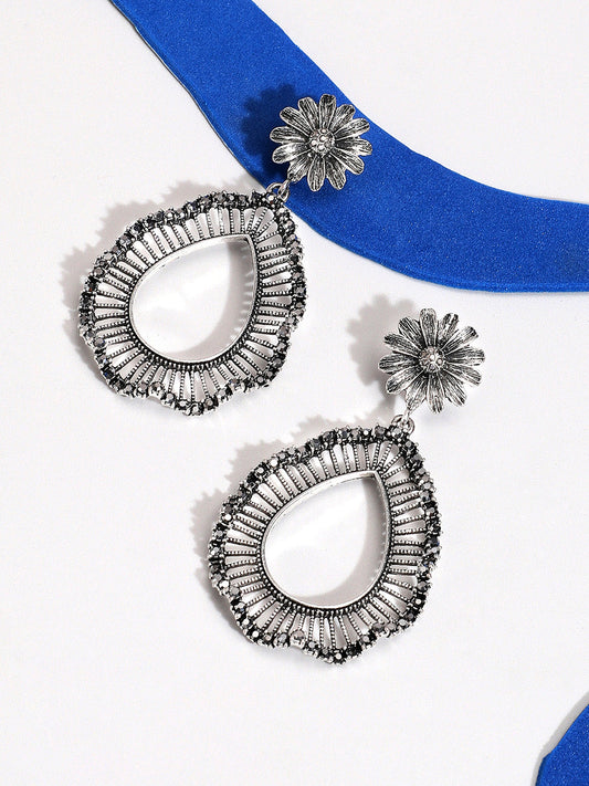 Silver-Plated Artificial Stones Contemporary Drop Earrings