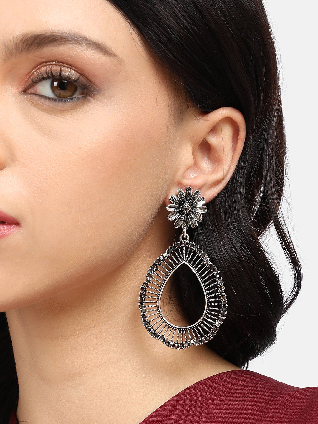 Silver-Plated Artificial Stones Contemporary Drop Earrings