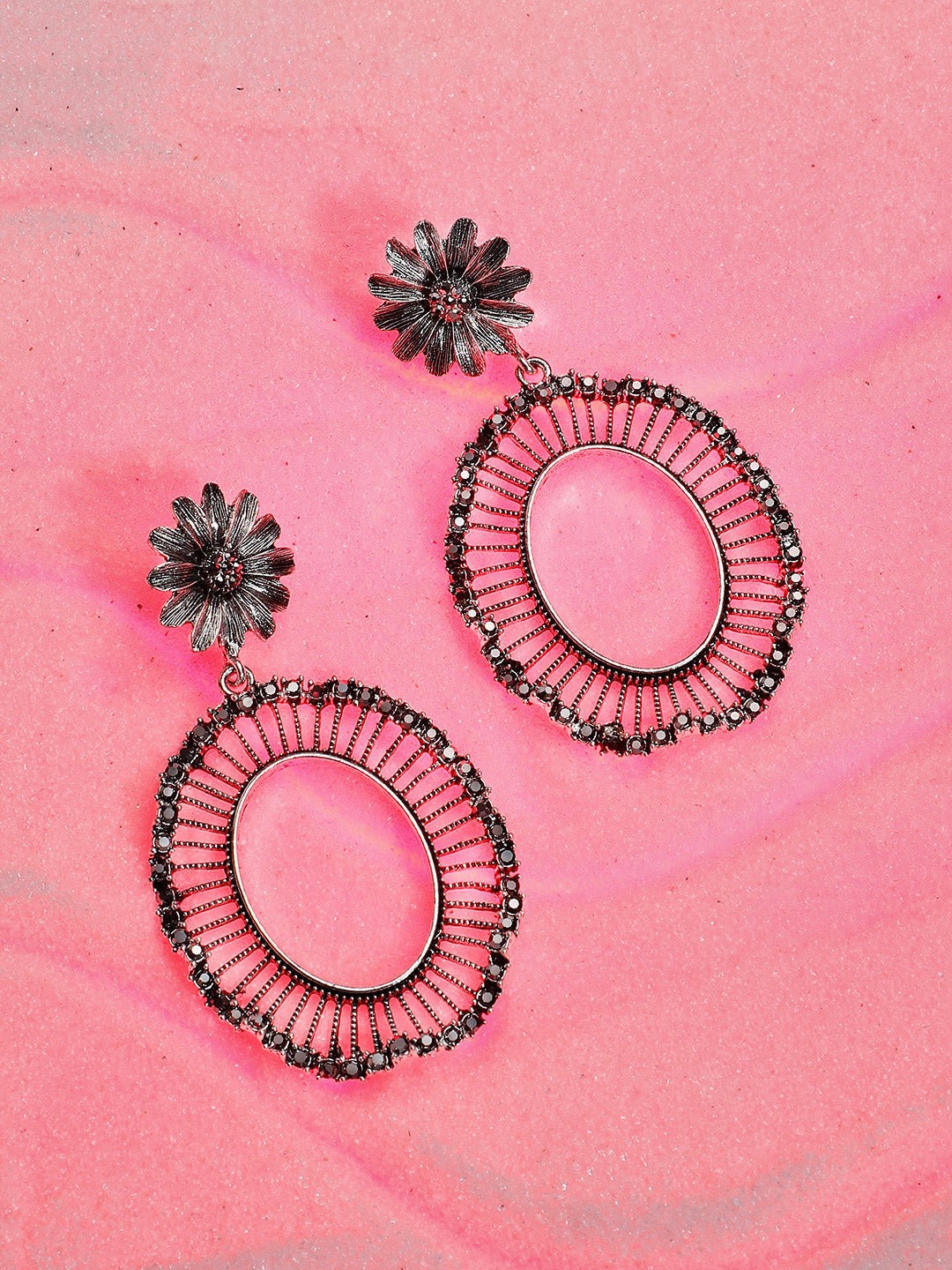 Silver Plated Stone Studded Drop Earrings