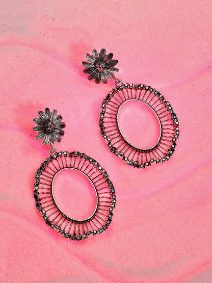 Silver Plated Stone Studded Drop Earrings