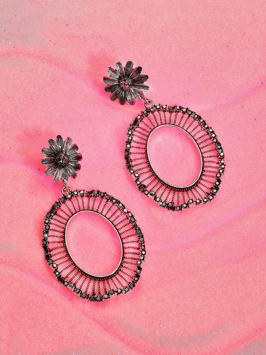 Silver Plated Stone Studded Drop Earrings