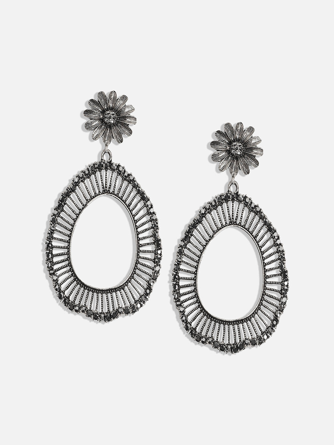 Silver Plated Stone Studded Drop Earrings