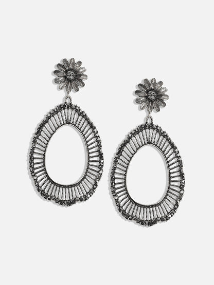 Silver Plated Stone Studded Drop Earrings