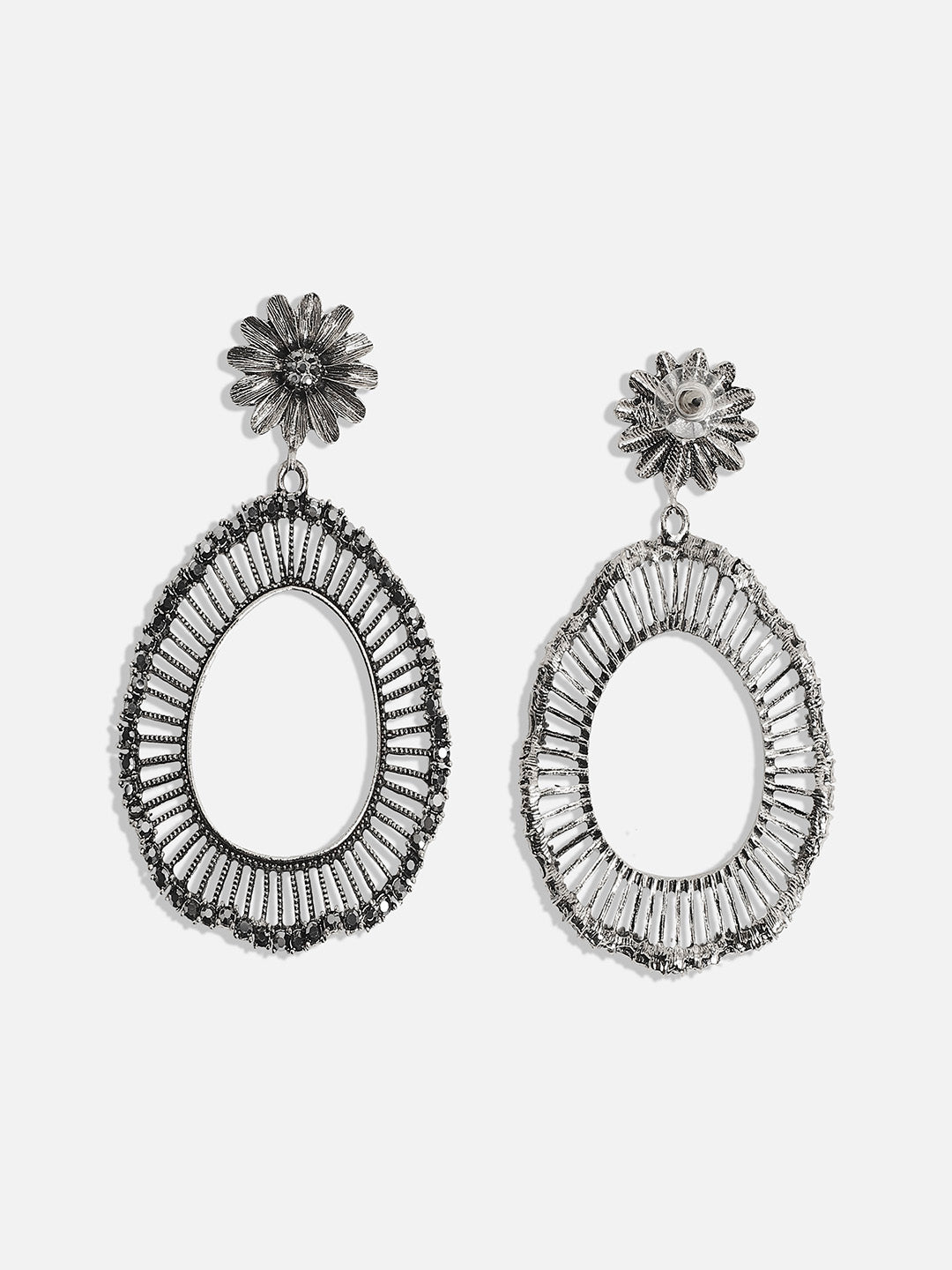 Silver Plated Stone Studded Drop Earrings