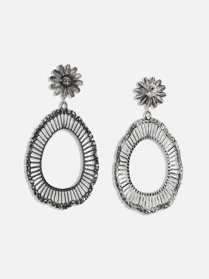Silver Plated Stone Studded Drop Earrings