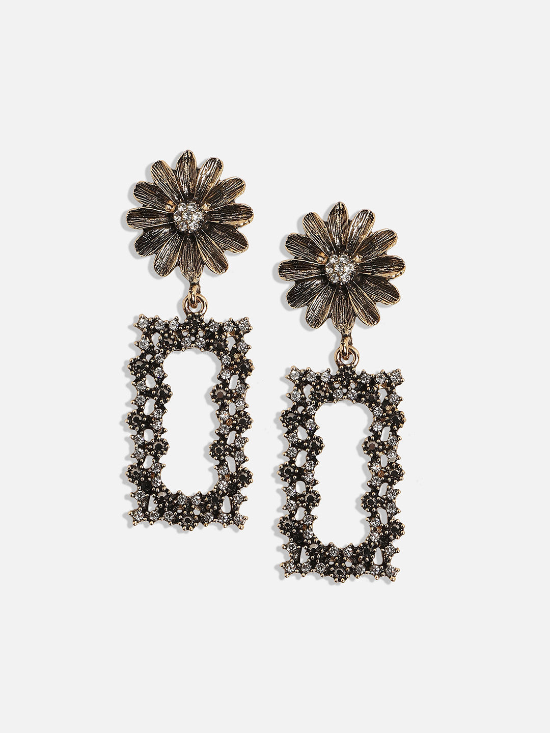 Gold-Plated Artificial Stones Studded Geometric Drop Earrings Earrings