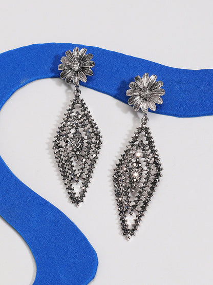 Silver-Plated Stone-Studded Contemporary Drop Earrings