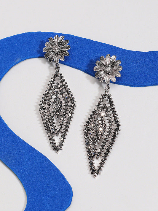 Silver-Plated Stone-Studded Contemporary Drop Earrings