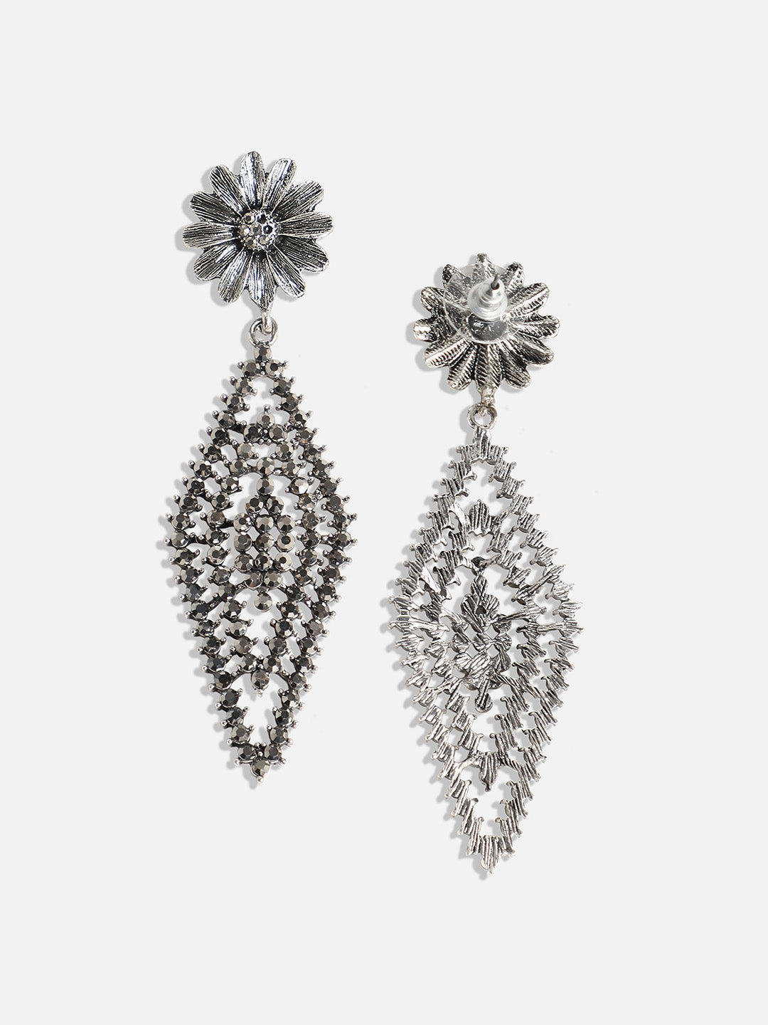 Silver-Plated Stone-Studded Contemporary Drop Earrings