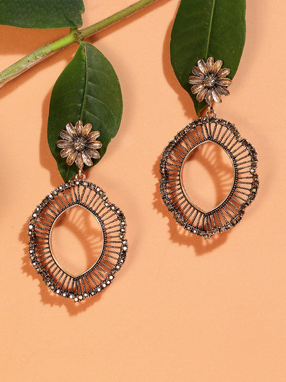 Gold-Plated Stone-Studded Contemporary Drop Earrings