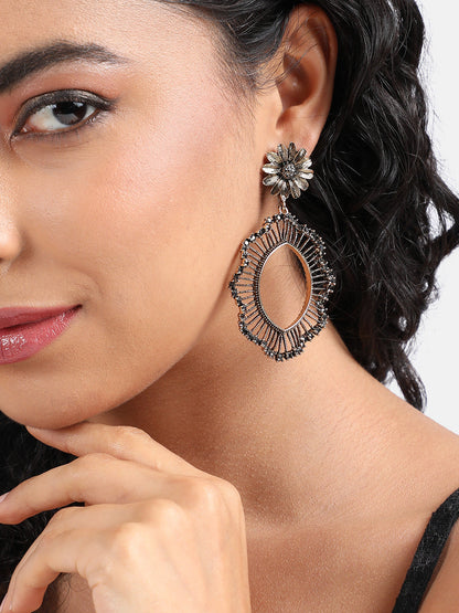 Gold-Plated Stone-Studded Contemporary Drop Earrings