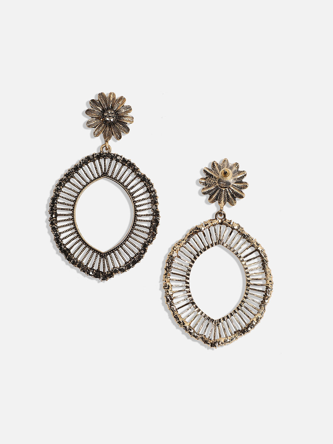 Gold-Plated Stone-Studded Contemporary Drop Earrings