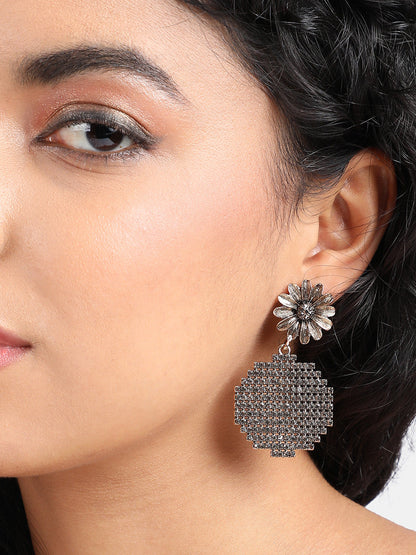Gold-Plated Stone-Studded Floral Circular Drop Earrings