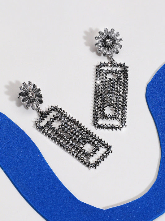 Silver Plated Stone Studded Drop Earrings