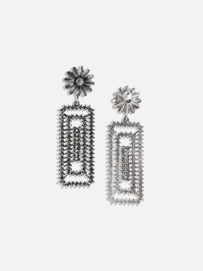 Silver Plated Stone Studded Drop Earrings