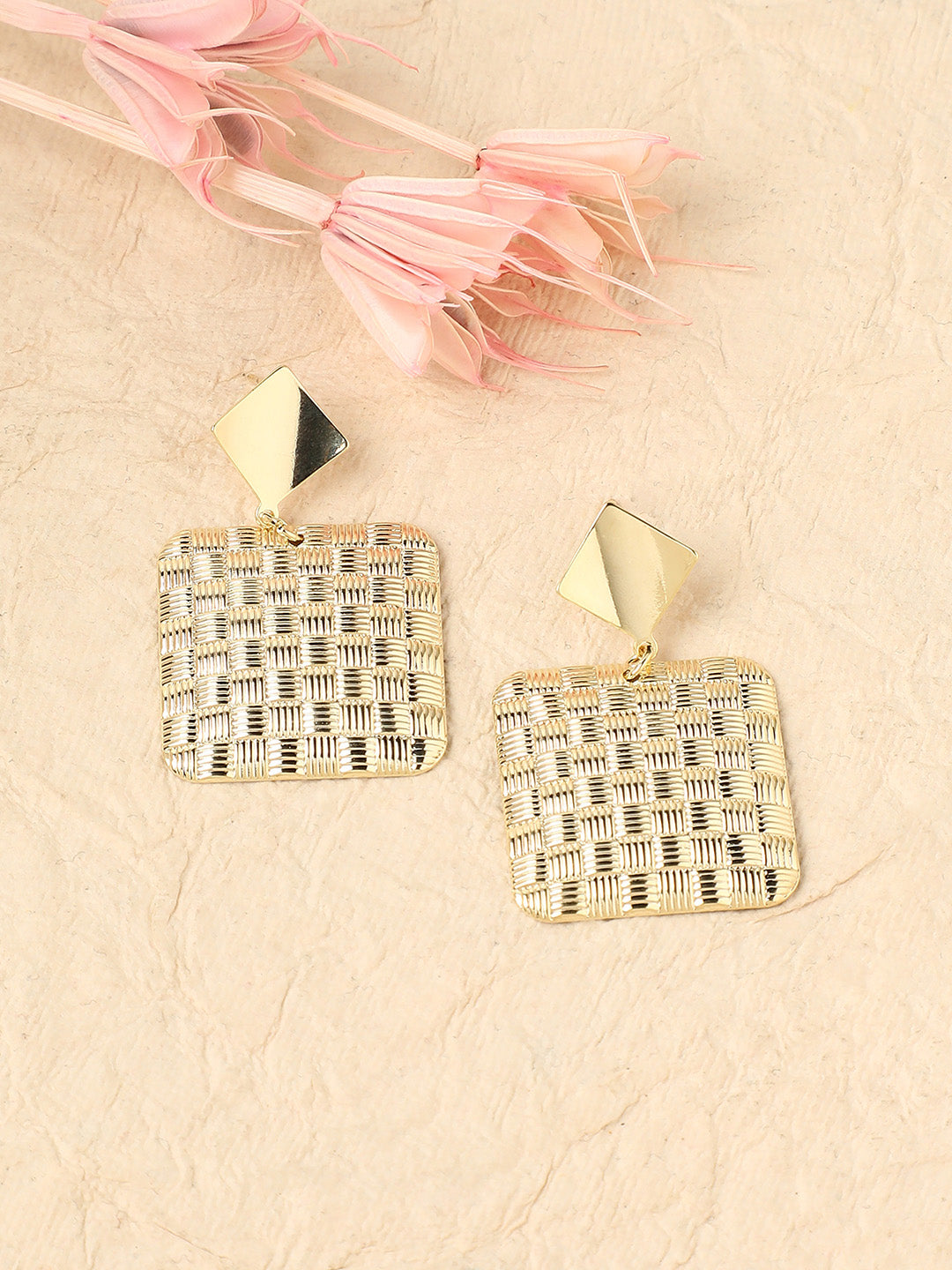 Gold-Plated Square Drop Earrings
