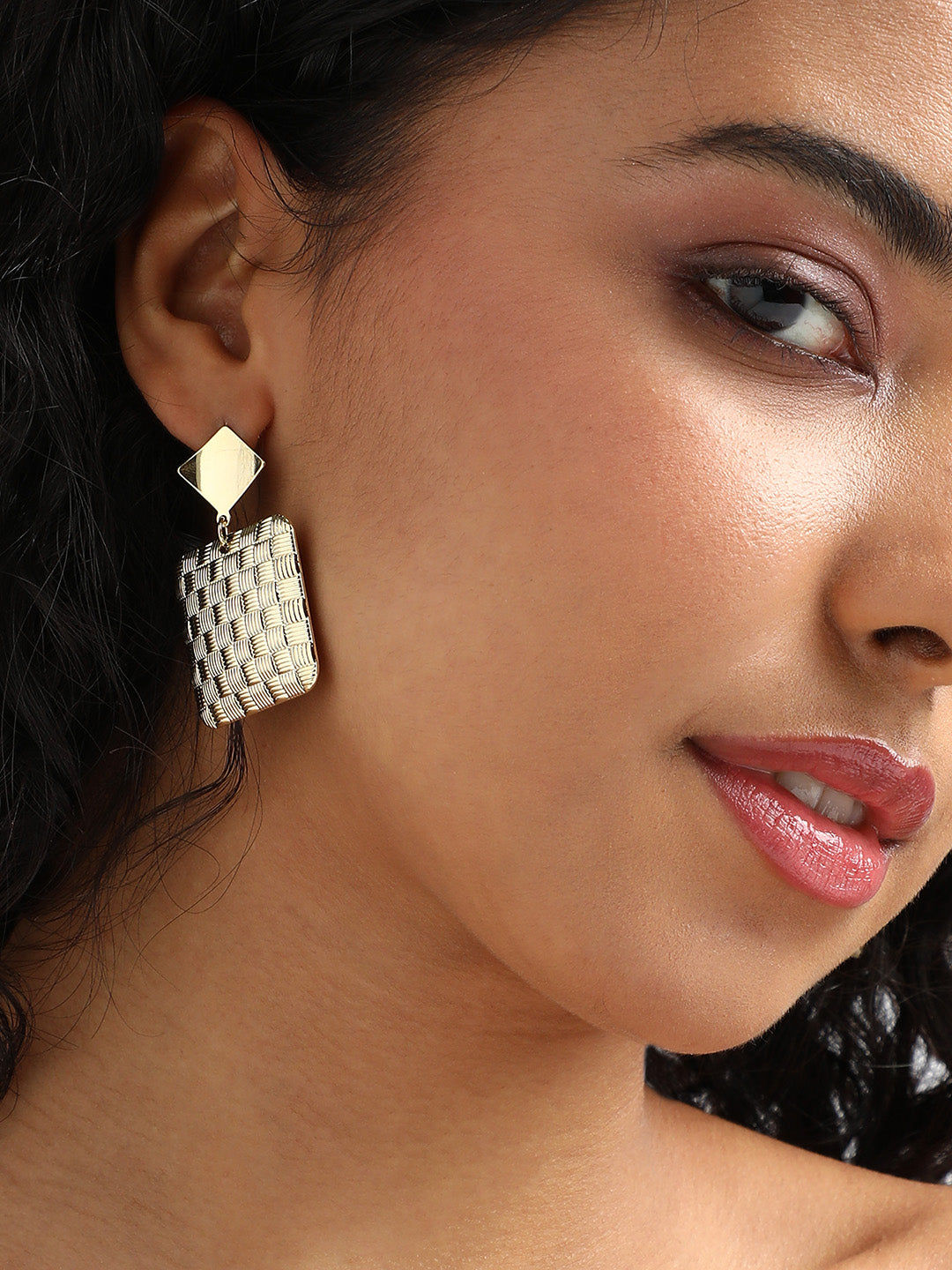 Gold-Plated Square Drop Earrings