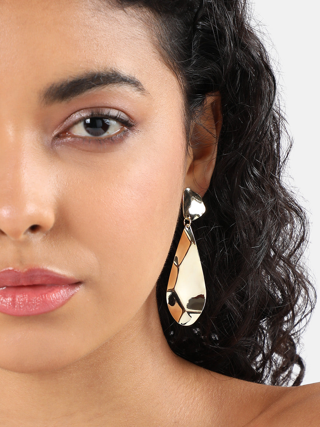 Gold-Plated Contemporary Droop Earrings