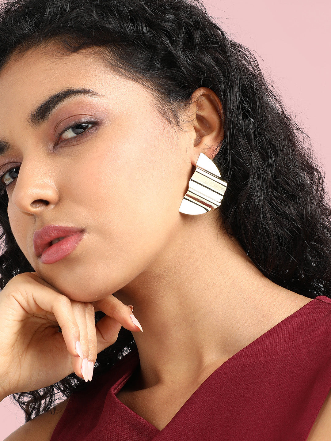 Gold-Plated Contemporary Stud Earrings