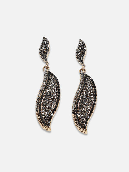 Gold-Plated Stones Studded Leaf Shaped Drop Earrings