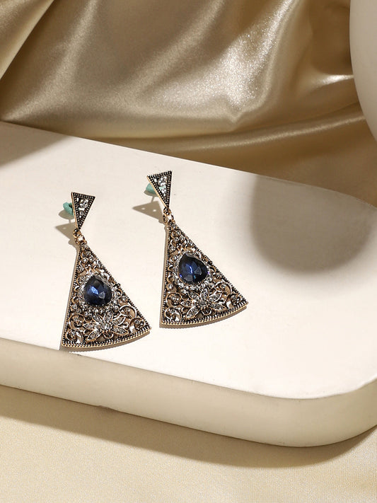 Gold-Plated Artificial Stones-Studded Drop Earrings