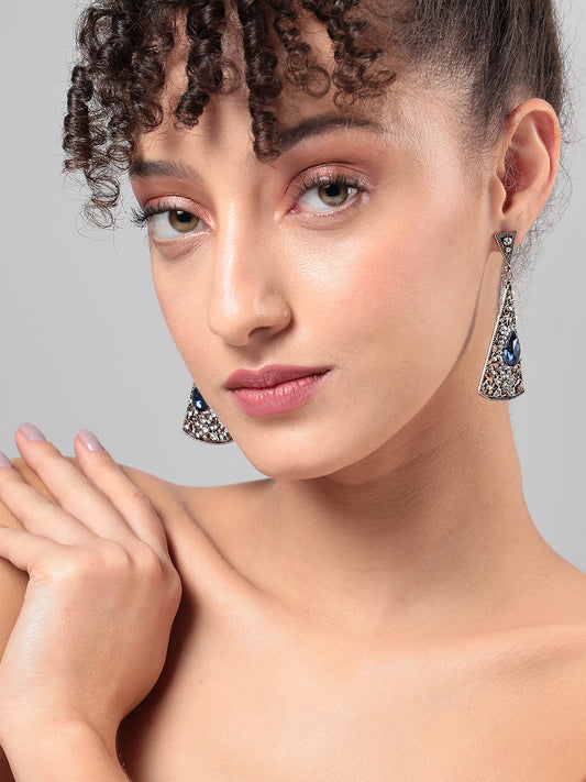 Gold-Plated Artificial Stones-Studded Drop Earrings