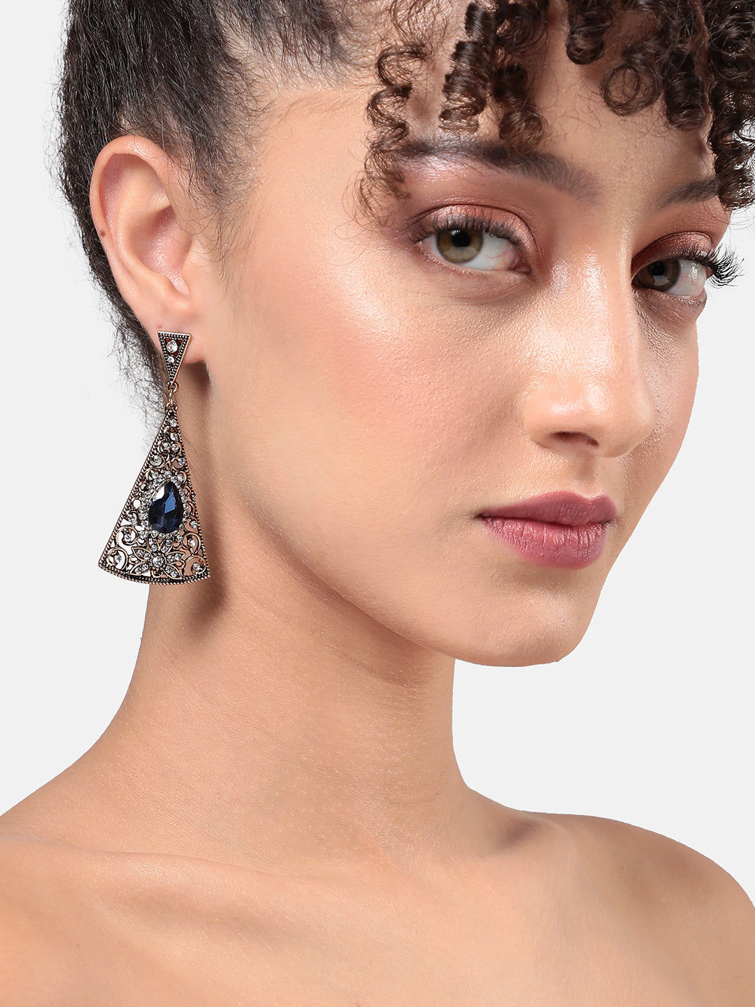 Gold-Plated Artificial Stones-Studded Drop Earrings