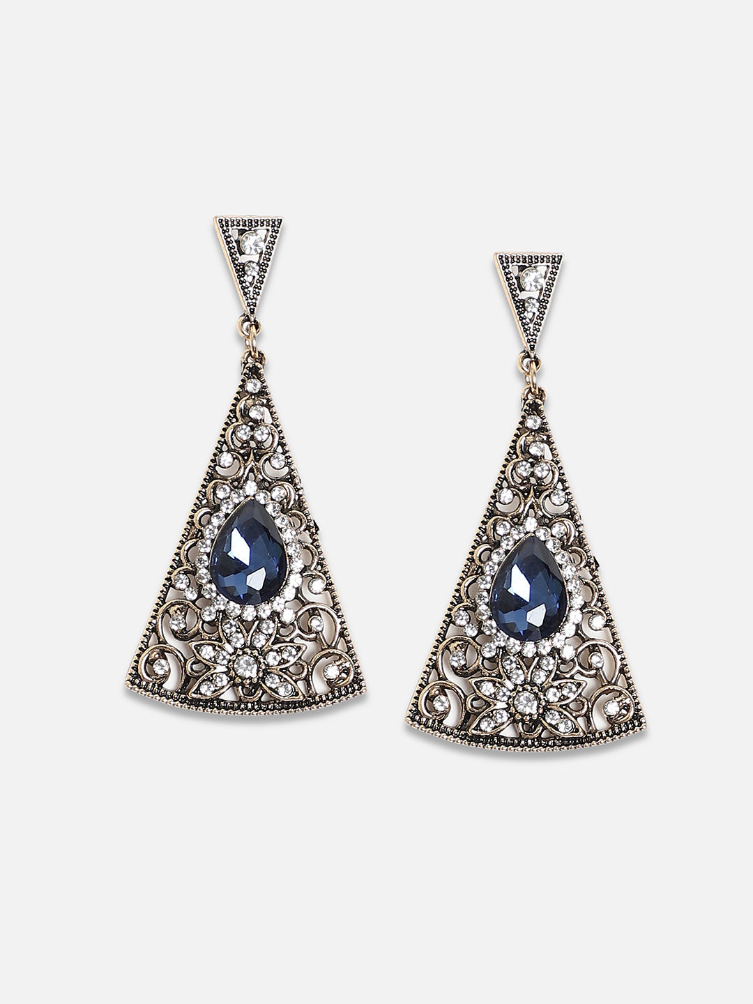 Gold-Plated Artificial Stones-Studded Drop Earrings