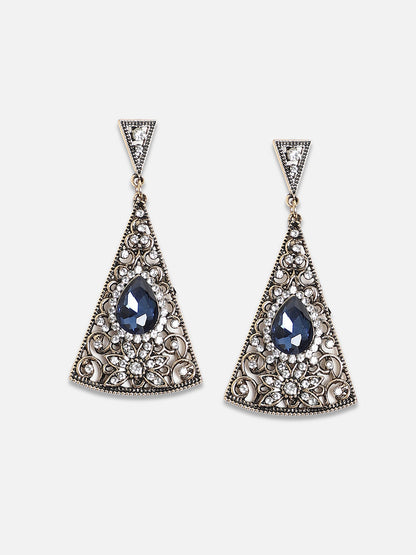 Gold-Plated Artificial Stones-Studded Drop Earrings