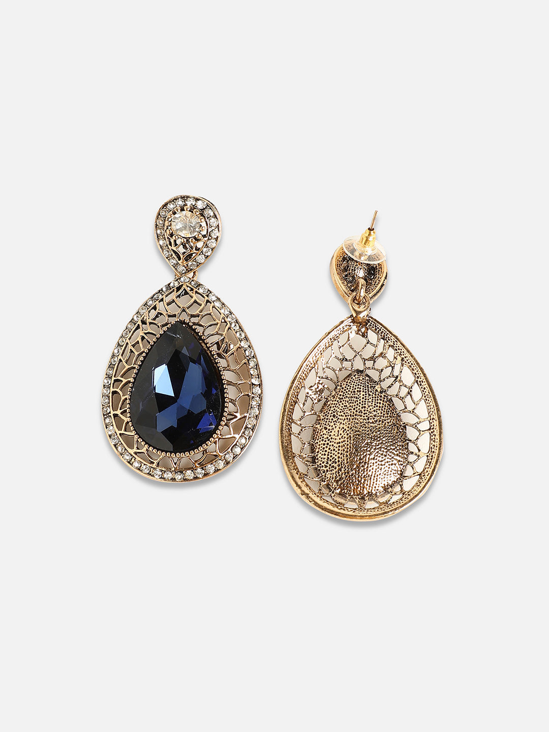 Gold-Plated Artificial Stones Studded Teardrop Shaped Earrings