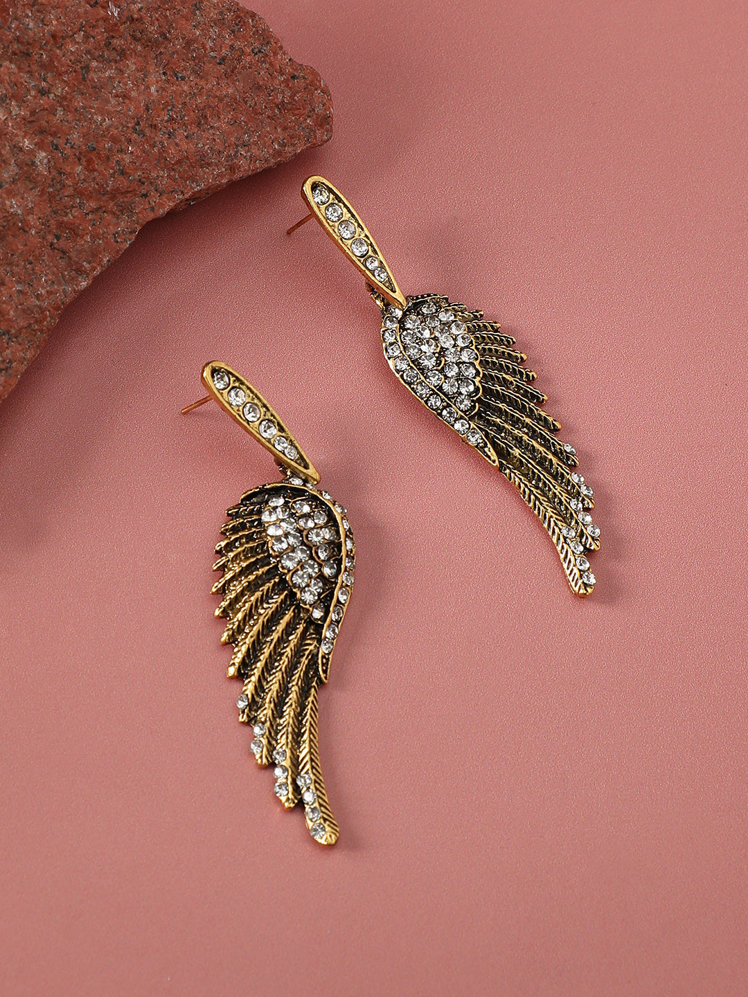 Gold-Plated Artificial Stones Studded Contemporary Drop Earrings