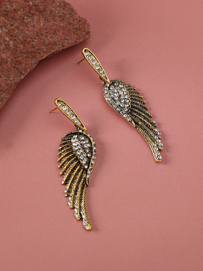 Gold-Plated Artificial Stones Studded Contemporary Drop Earrings