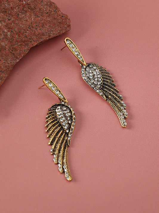 Gold-Plated Artificial Stones Studded Contemporary Drop Earrings