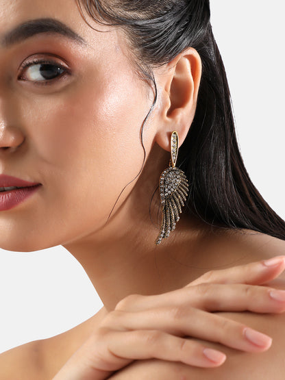 Gold-Plated Artificial Stones Studded Contemporary Drop Earrings