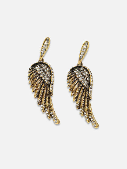 Gold-Plated Artificial Stones Studded Contemporary Drop Earrings