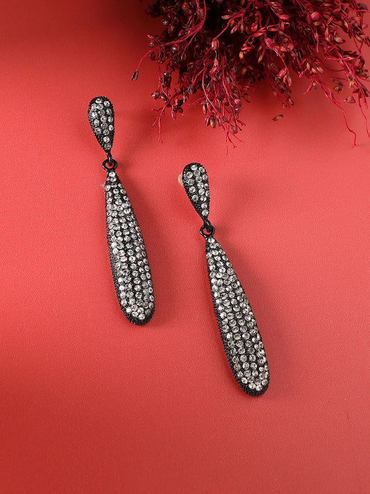 Artificial Stones-Studded Almond Drop Earrings