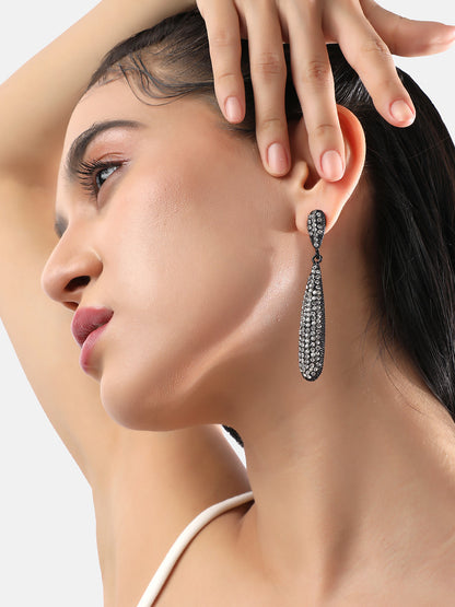 Artificial Stones-Studded Almond Drop Earrings